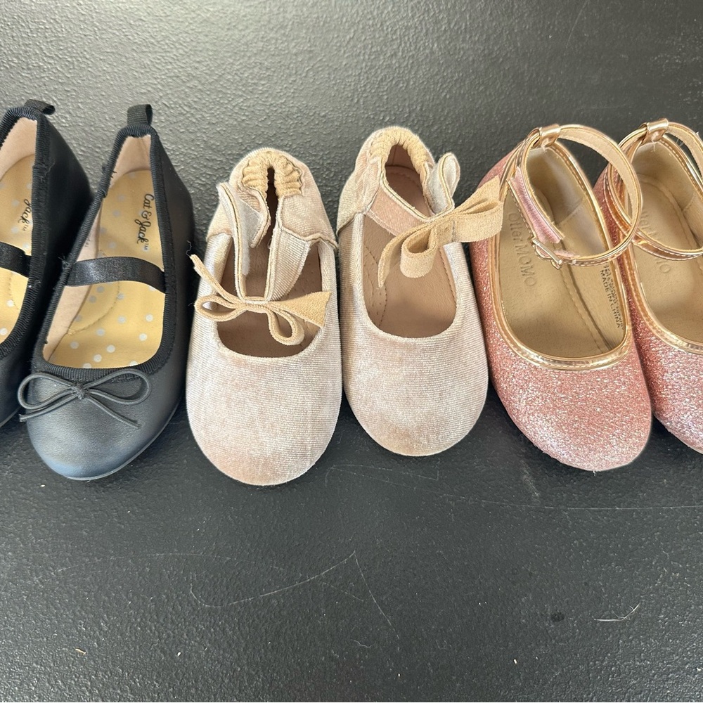Set of Three Baby Girl Shoes - Black, Cream, Pink